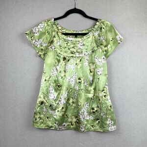Y2K Style Apt 9 Green Brown Flower Forest Fairy Goblin Babydoll Satin Shirt Sz M